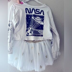Girls nasa shirt and tile skirt 12-18months